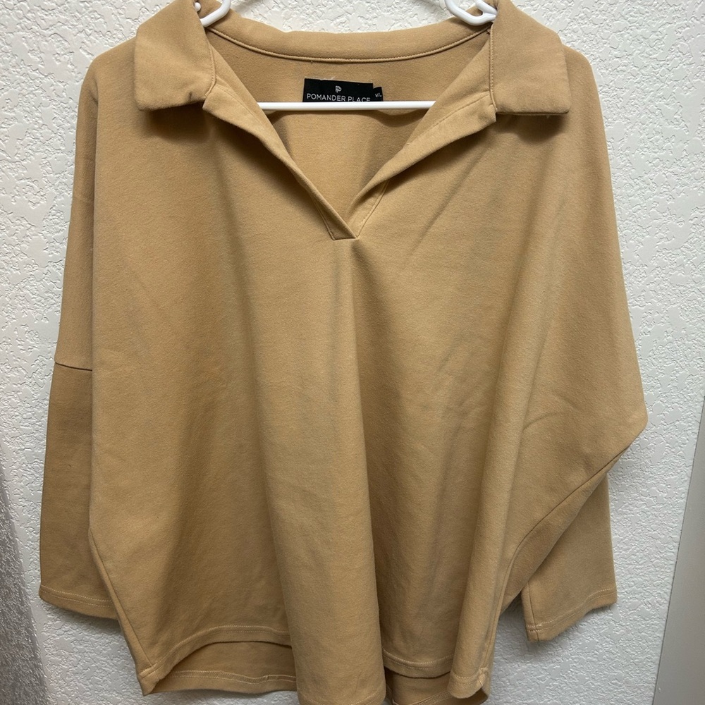 Pomander Place Camel Collared Top